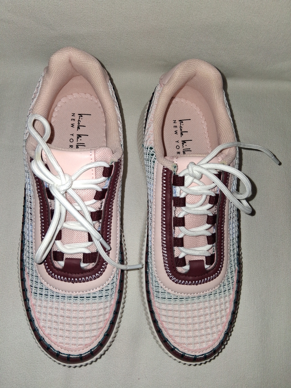 Nicole Miller New York Bandy Pink and Burgundy Lace-Up Sneakers Size 8